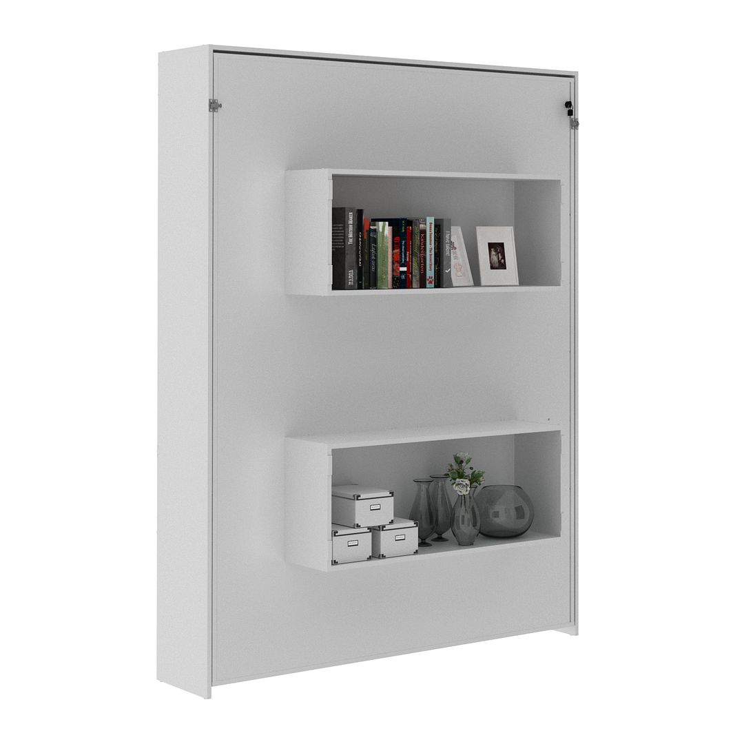 Cama Articulada Vertical Casal de Parede com 2 Nichos MDP Branco Até 240kg Tecnomobili