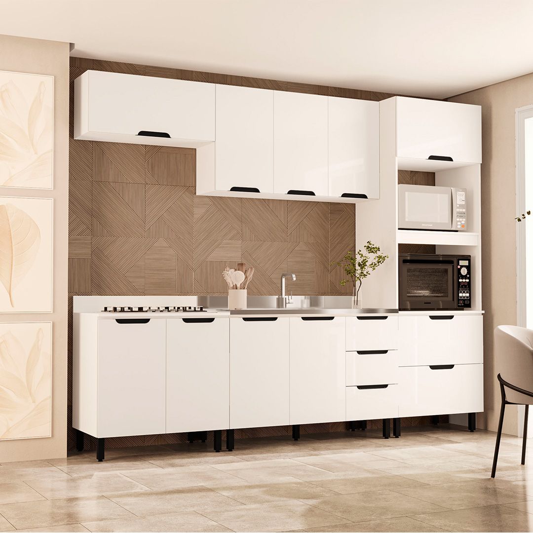 Cozinha Completa 5 Peças 225x270cm Com Amplo Espaço E Pintura Uv Em Mdp/mdf Politorno