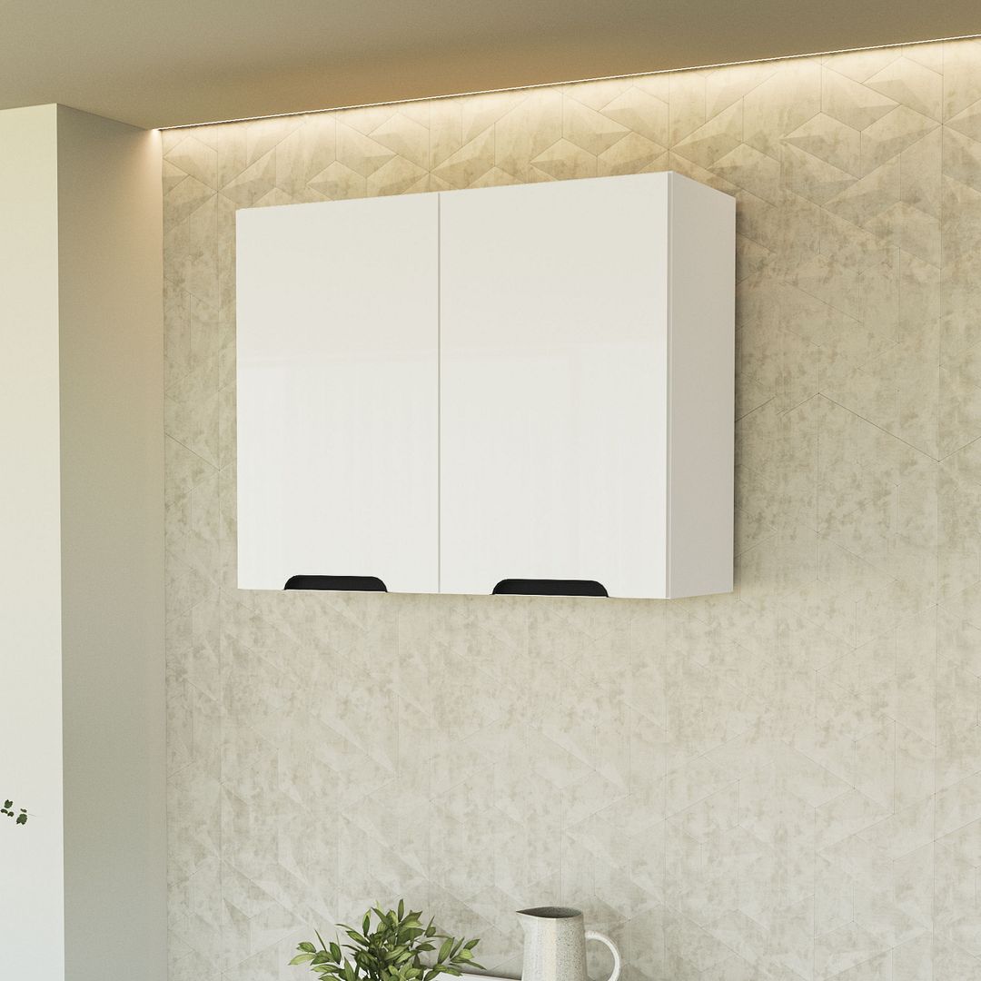 Armário Aéreo 2 Portas 80cm Com Acabamento Ff E Pintura Uv Em Mdp Politorno