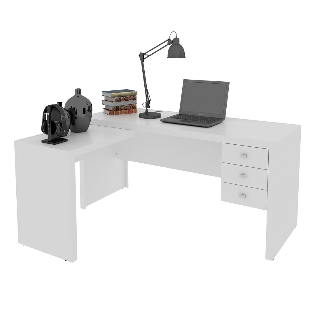 Conjunto Escritório com Armário 2 Portas e Mesa MDP Branco Tecnomobili