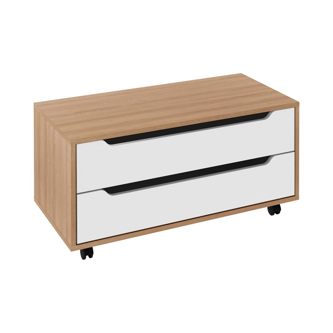 Balcão Gabinete para Banheiro com 2 Gavetas MDP Amêndoa/Branco 4 Pés Rodízios Tecnomobili