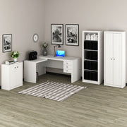 Conjunto de Escritório com Balcão, Estante 5 Prateleiras, Armário 2 Portas e Mesa 3 Gavetas MDP Branco Tecnomobili