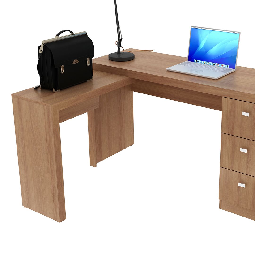 Conjunto de Escritório com 2 Mesas com Apoio Lateral e 3 Gavetas MDP Amêndoa Tecnomobili
