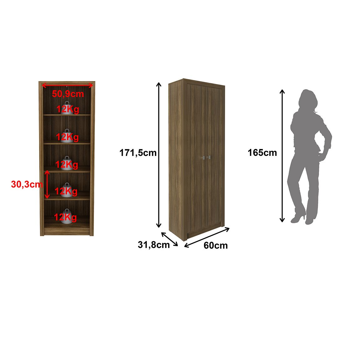 Conjunto de Escritório com 2 Armários 2 Portas 5 Prateleiras e Mesa com Apoio Lateral 3 Gavetas MDP Nogal Tecnomobili