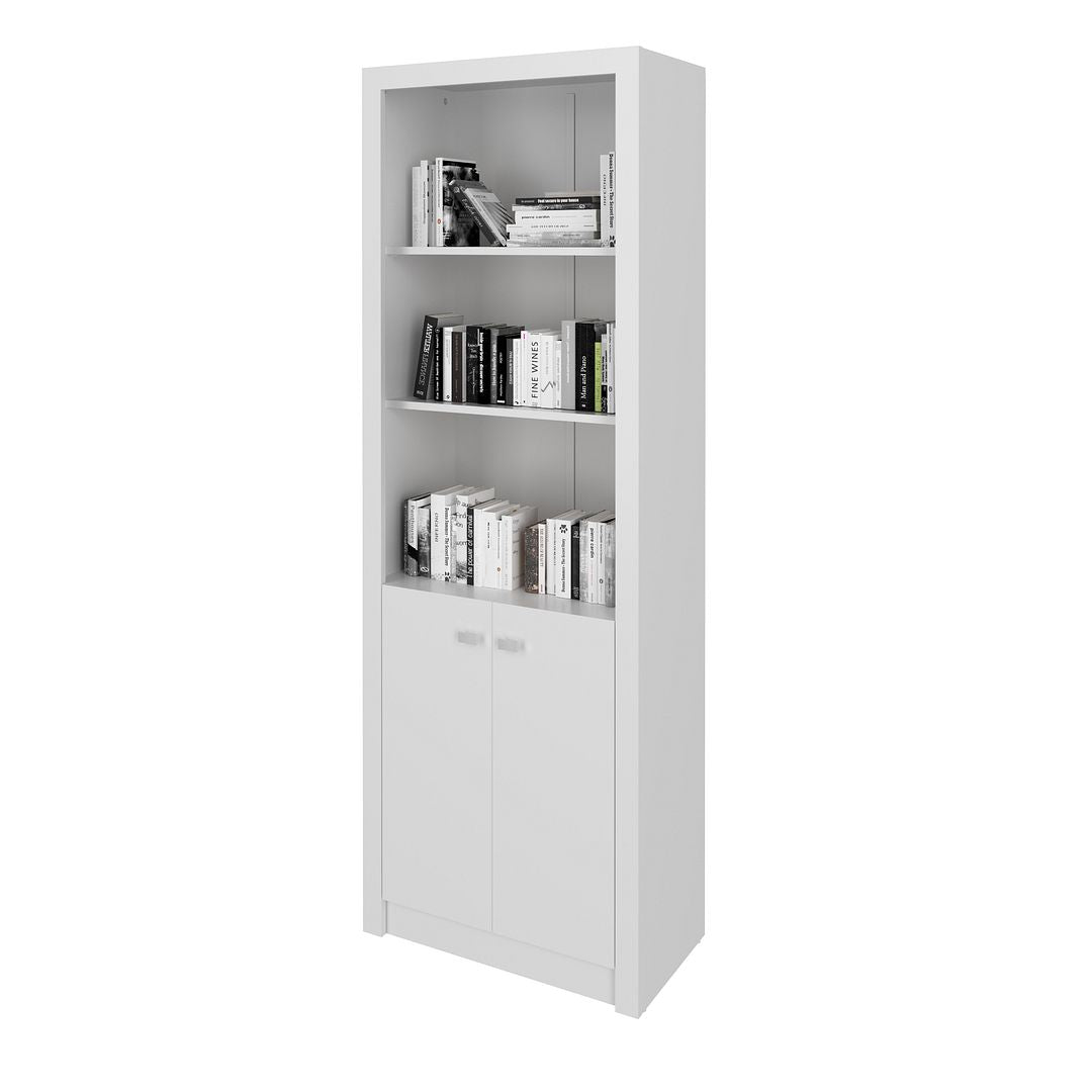 Conjunto de Escritório com Mesa 2 gavetas e Armário Alto com 2 Portas e 5 Prateleiras MDP Branco Tecnomobili