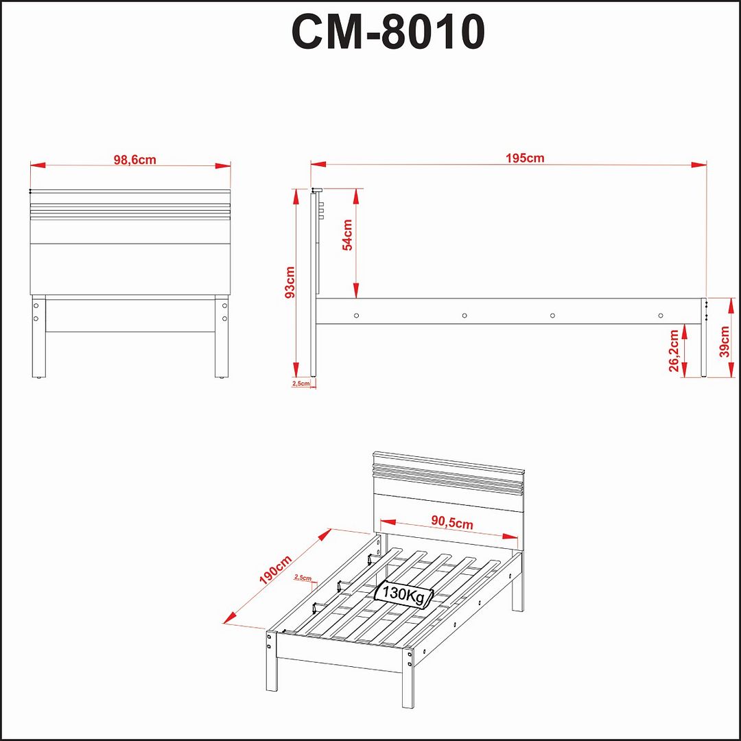 Cama de Solteiro Tradicional para Colchão de 88cm Nogal/Branco Até 130kg Tecnomobili