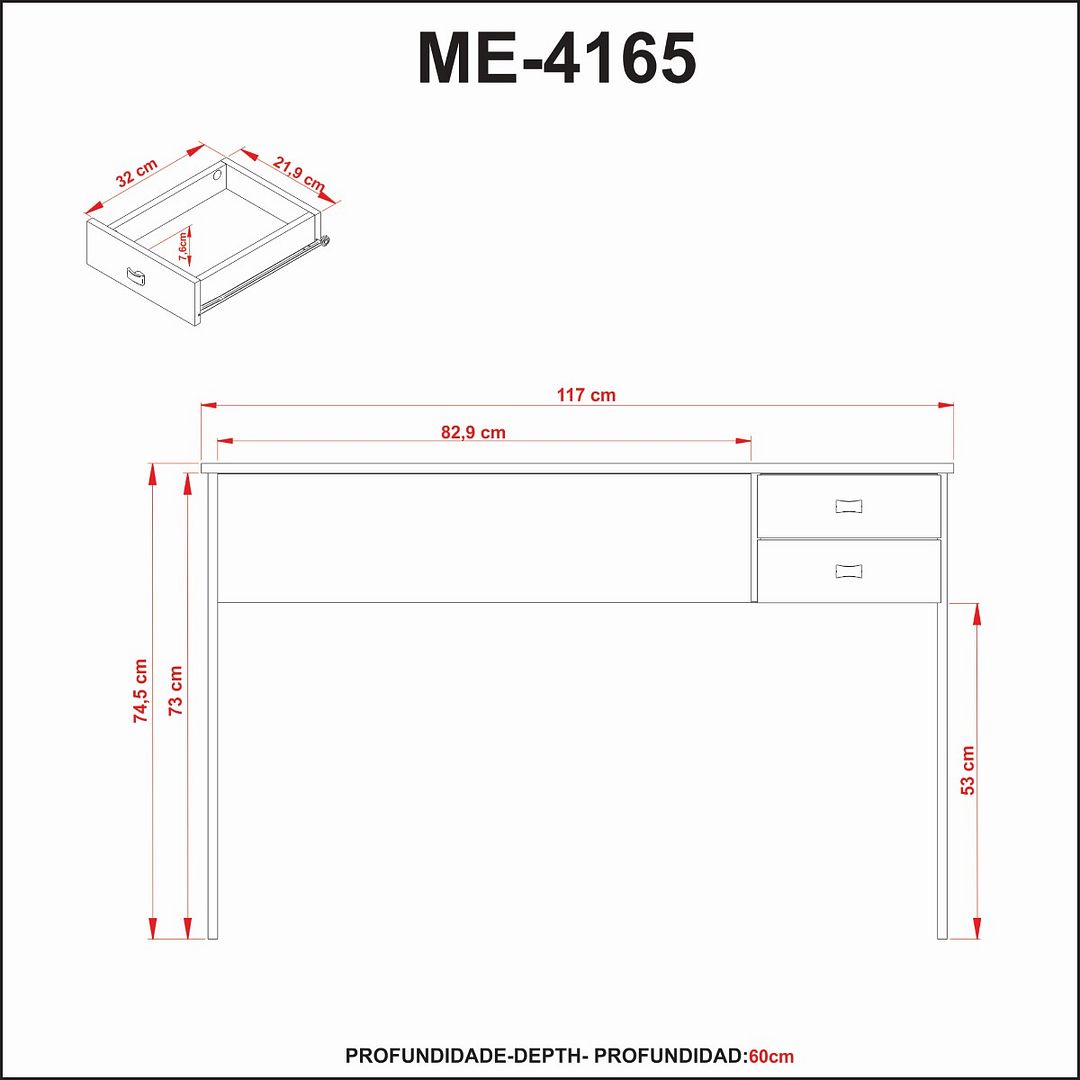 Mesa para Escritório 117cm com 2 Gavetas MDP Nogal/Preto Tecnomobili