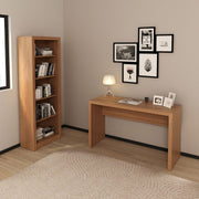 Conjunto de Escritório com Estante Multiuso com 5 Prateleiras e Mesa para Escritório 127cm MDP Amêndoa Tecnomobili