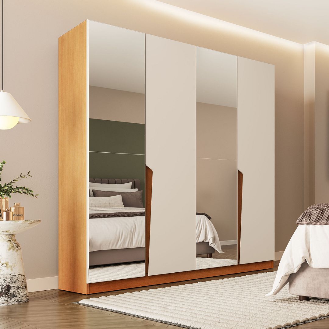 Guarda-Roupa 4 Portas 4 Gavetas Com Espelho 161cm Em Mdp/mdf Politorno