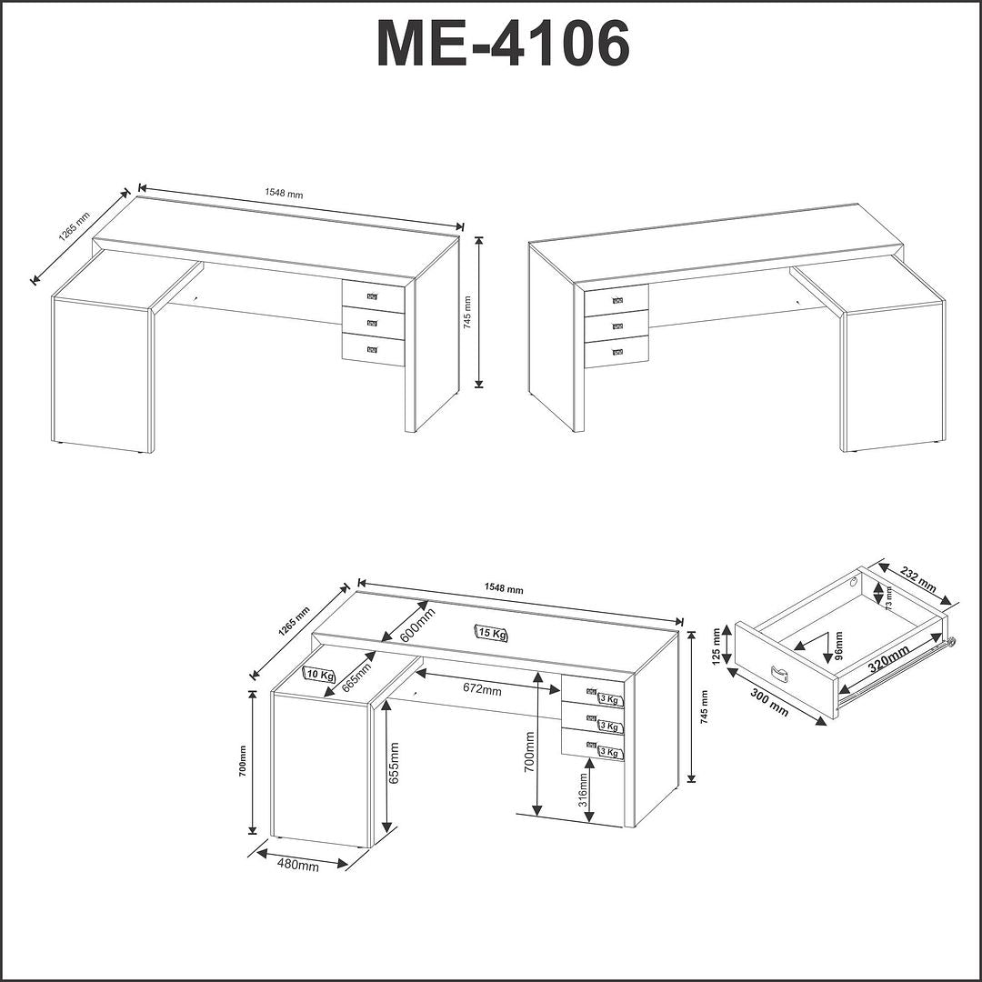 Conjunto Escritório com Armário 2 Portas e Mesa MDP Branco Tecnomobili