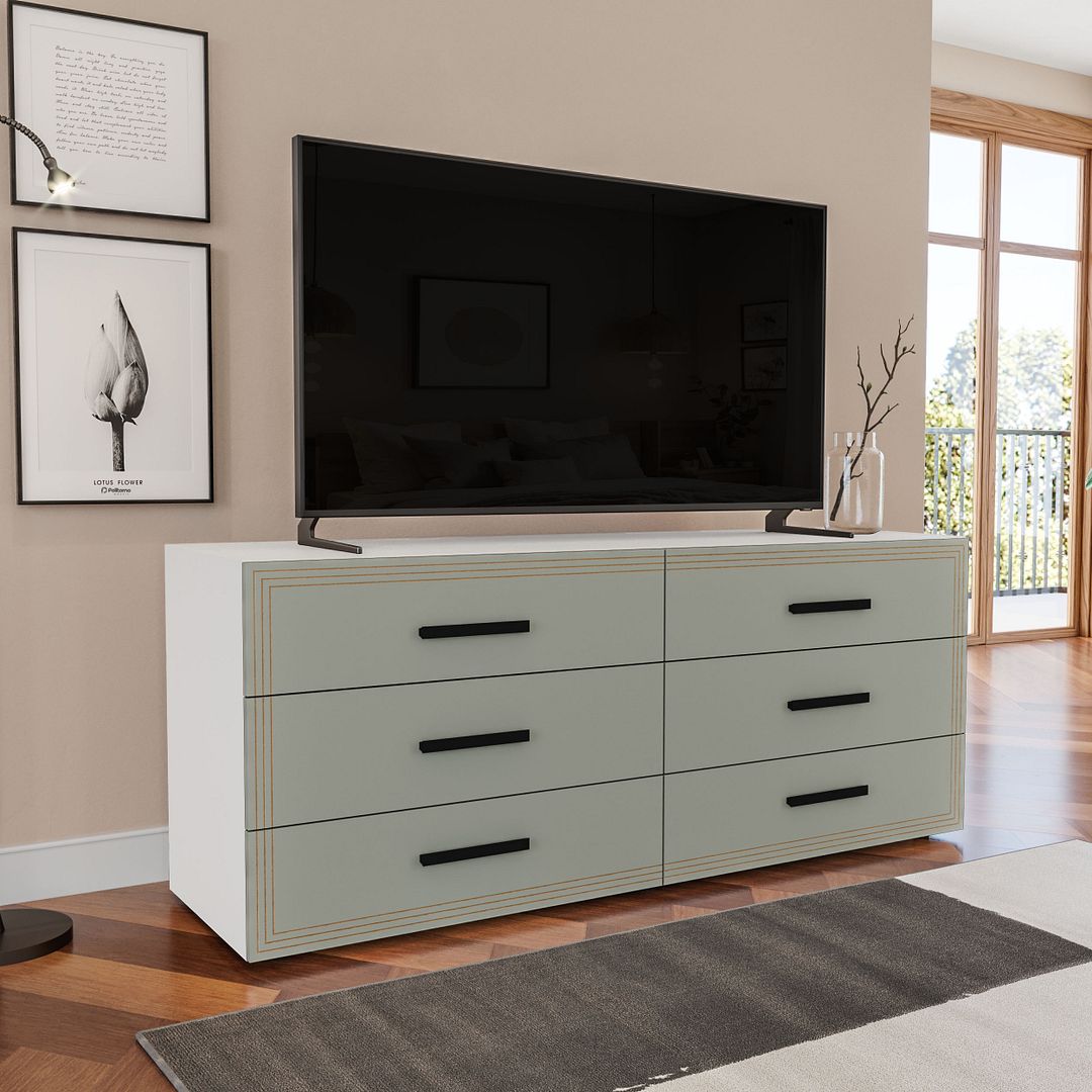 Cômoda 6 Gavetas 150cm Com Detalhes Usinados E Corrediça Telescópica Em Mdp/mdf Politorno