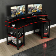 Mesa Gamer Cockpit Para 2 Monitores Porta CPU com Nicho Aberto MDP Preto/Vermelho Tecnomobili