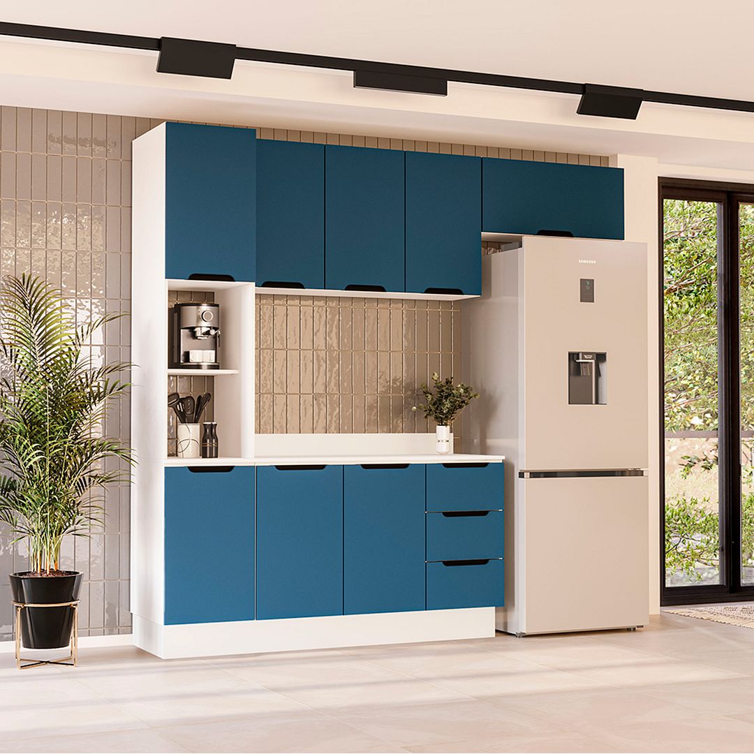 Cozinha Completa 4 Peças 225x240cm Com Organização E Pintura Uv Em Mdp/mdf Politorno