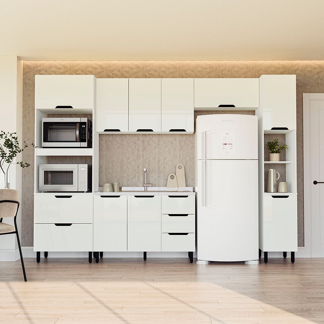 Cozinha Completa 5 Peças 225x310cm Com Amplo Espaço E Pintura Uv Em Mdp/mdf Politorno