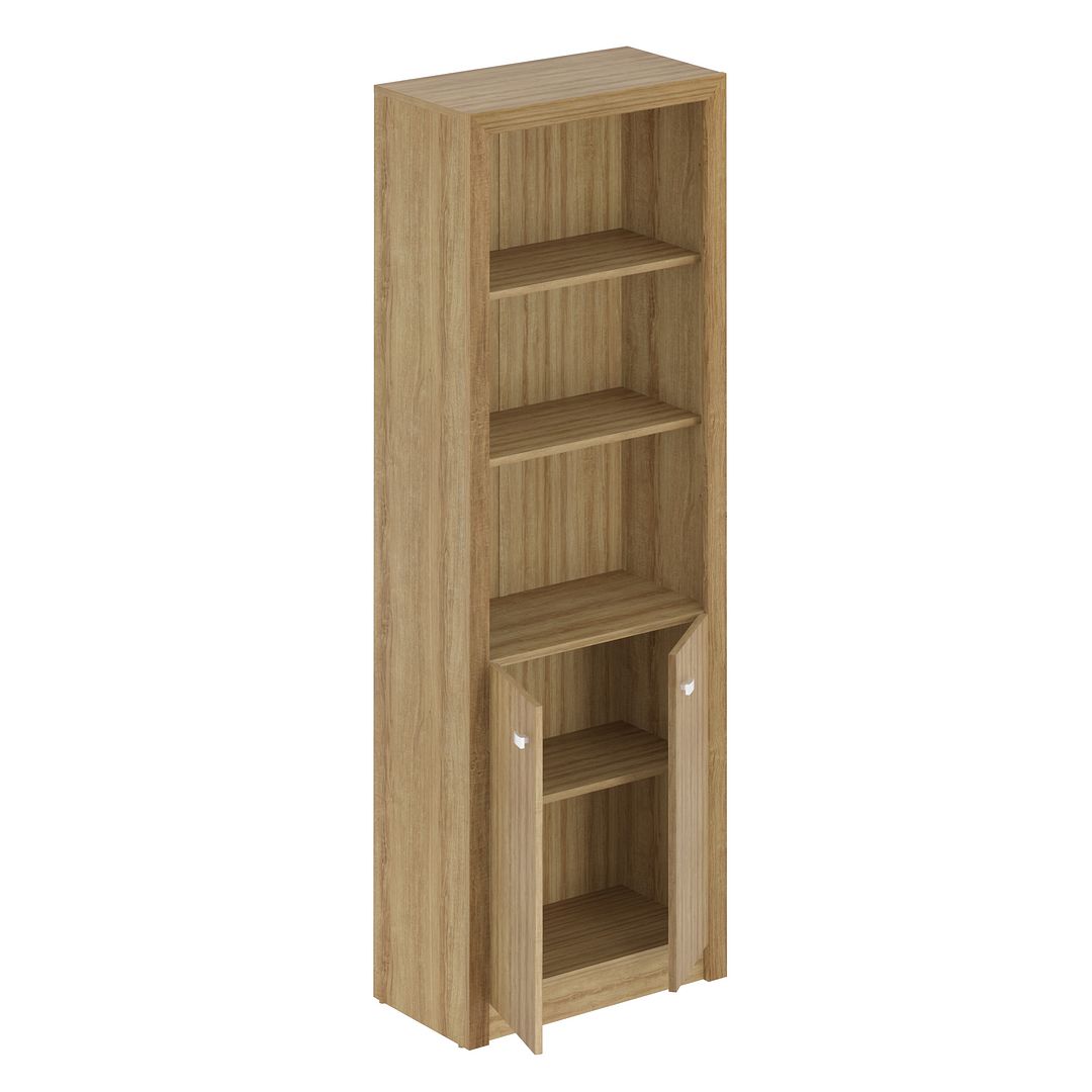 Conjunto de Escritório com Armário Alto com 2 Portas e 5 Prateleiras e Estante 5 Prateleiras MDP Amêndoa Tecnomobili