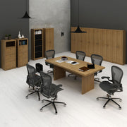 Conjunto de Escritório com Mesa de Reunião, 2 Gaveteiros  3 Gavetas, 2 Estantes e 7 Armários 2  Portas MDP Amêndoa Tecno
