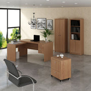 Conjunto de Escritório com 2 Armários, Mesa com Apoio Lateral 3 Gavetas e Gaveteiro MDP Amêndoa Tecnomobili