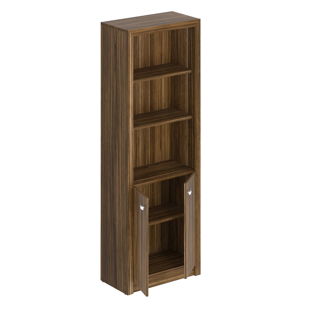 Conjunto de Escritório com Mesa Apoio Lateral 3 Gavetas e Armário Alto com 2 Portas 5 Prateleiras MDP Nogal Tecnomobili