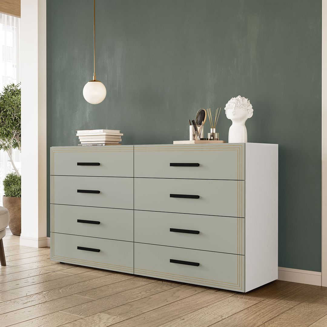 Cômoda 8 Gavetas 150cm Com Detalhes Usinados E Corrediça Telescópica Em Mdp/mdf Politorno