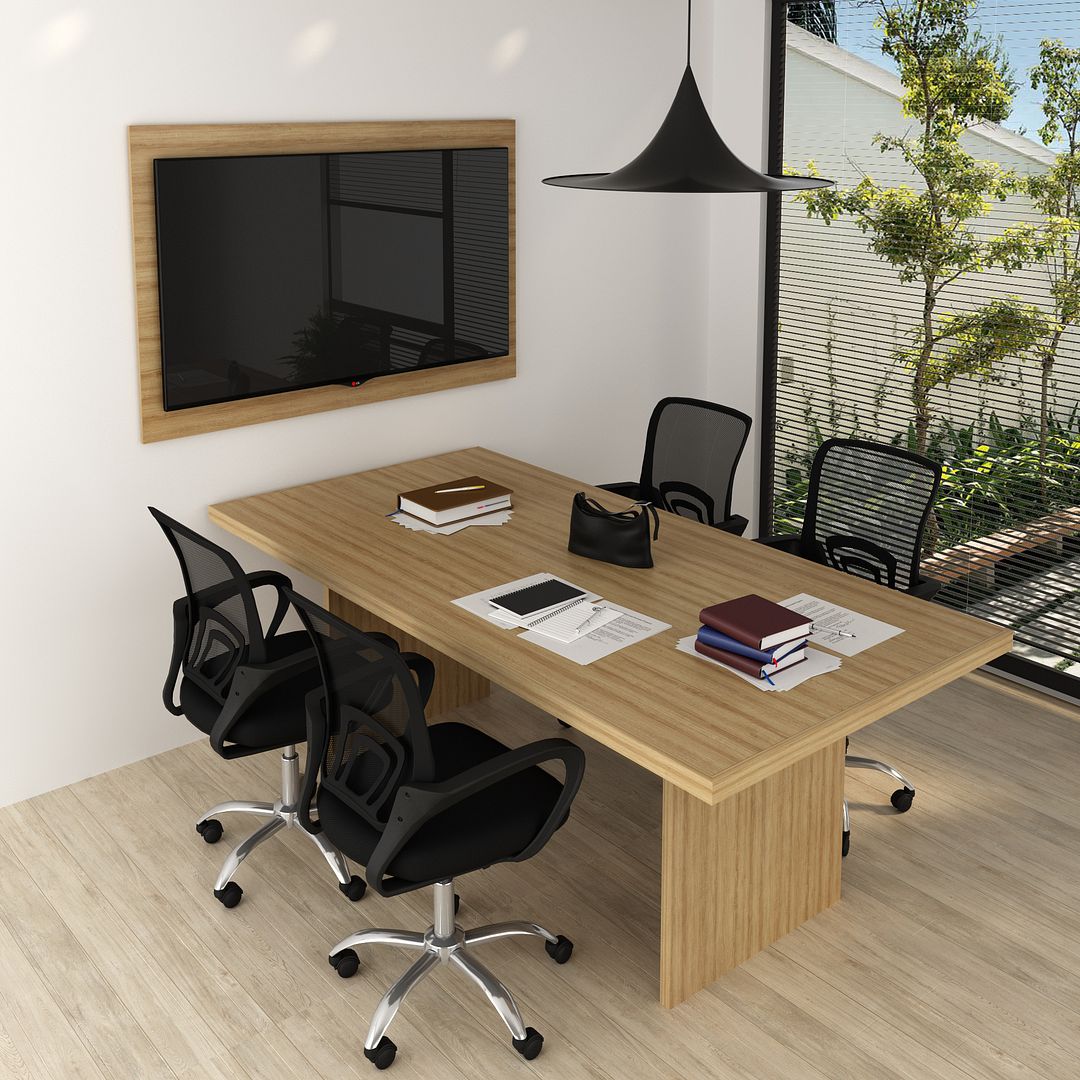 Conjunto de Escritório com Mesa de Reunião e Painel MDP Amêndoa Tecnomobili