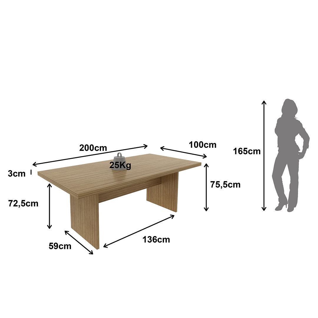 Conjunto de Escritório com Mesa de Reunião, 2 Gaveteiros  3 Gavetas, 2 Estantes e 7 Armários 2  Portas MDP Amêndoa Tecno