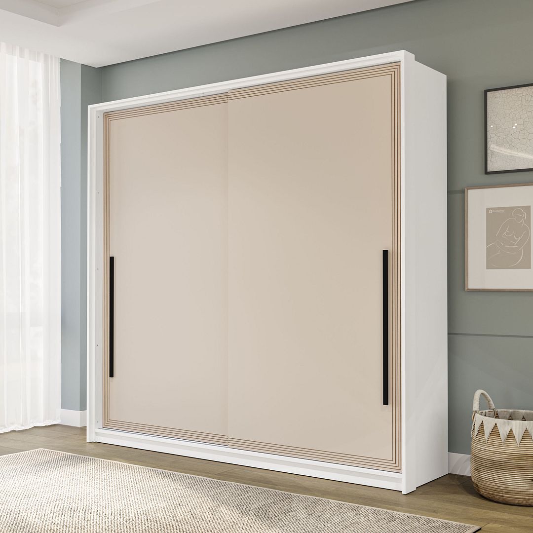 Guarda-Roupa 2 Portas De Correr 2 Gavetas 180cm Com Detalhes Usinados E Corrediça Telescópica Em Mdp/mdf Politorno