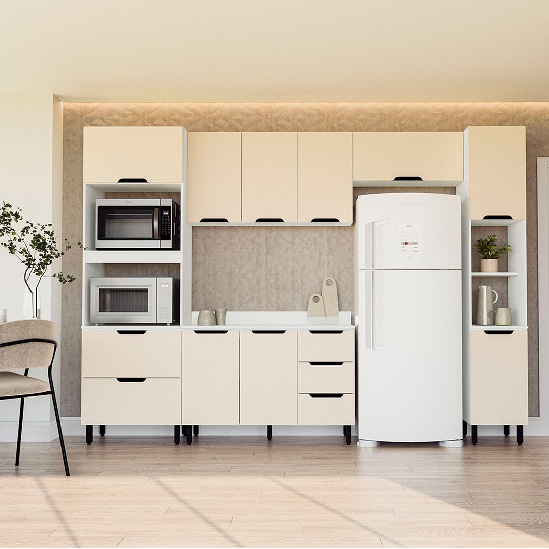 Cozinha Completa 5 Peças 225x310cm Com Amplo Espaço E Pintura Uv Em Mdp/mdf Politorno
