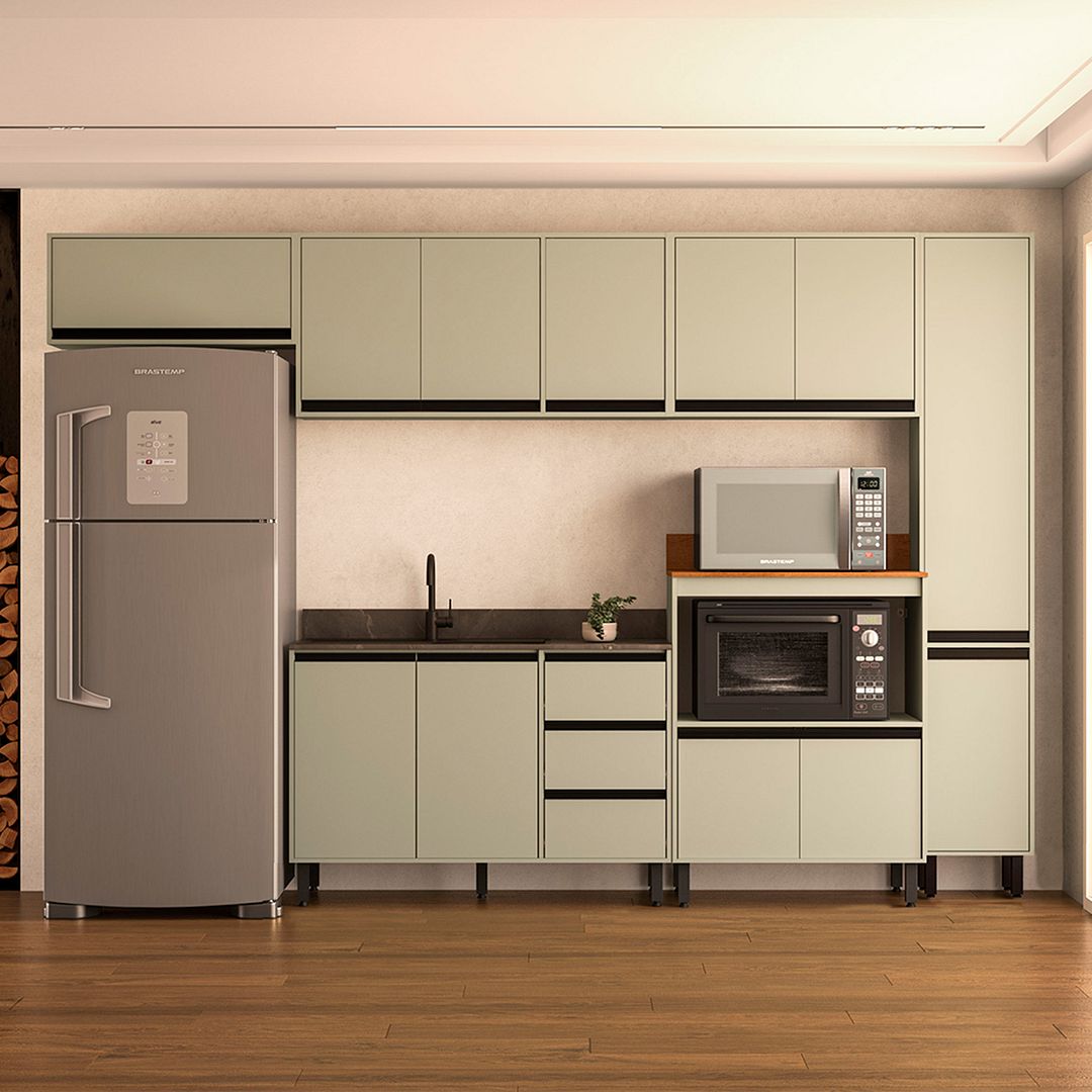 Cozinha Completa 6 Peças 214x317cm Com Amplo Espaço E Pintura Uv Em Mdp Politorno