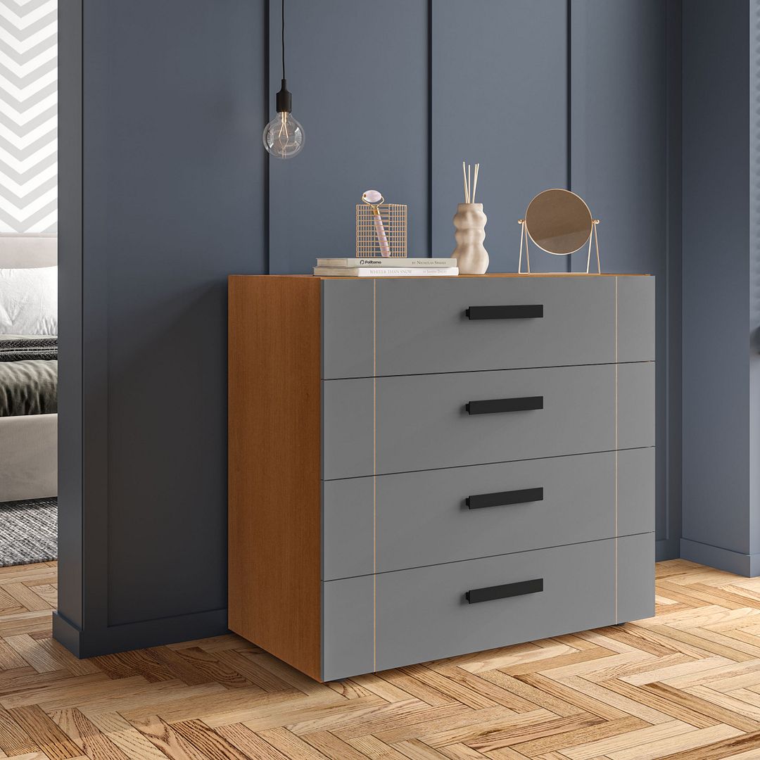 Cômoda 4 Gavetas 90cm Com Design Sofisticado E Acabamento Em Pintura Uv Em Mdp/mdf Politorno