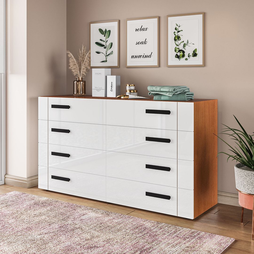 Cômoda 8 Gavetas 150cm Com Design Sofisticado E Acabamento Em Pintura Uv Em Mdp/mdf Politorno
