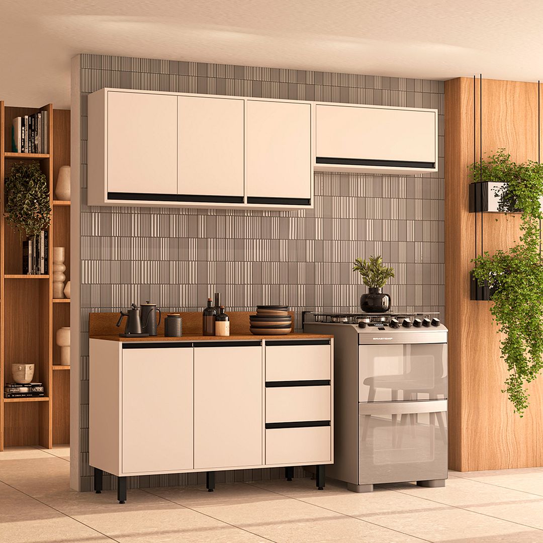 Cozinha Completa 3 Peças 214x200cm Com Design Compacto E Pintura Uv Em Mdp Politorno