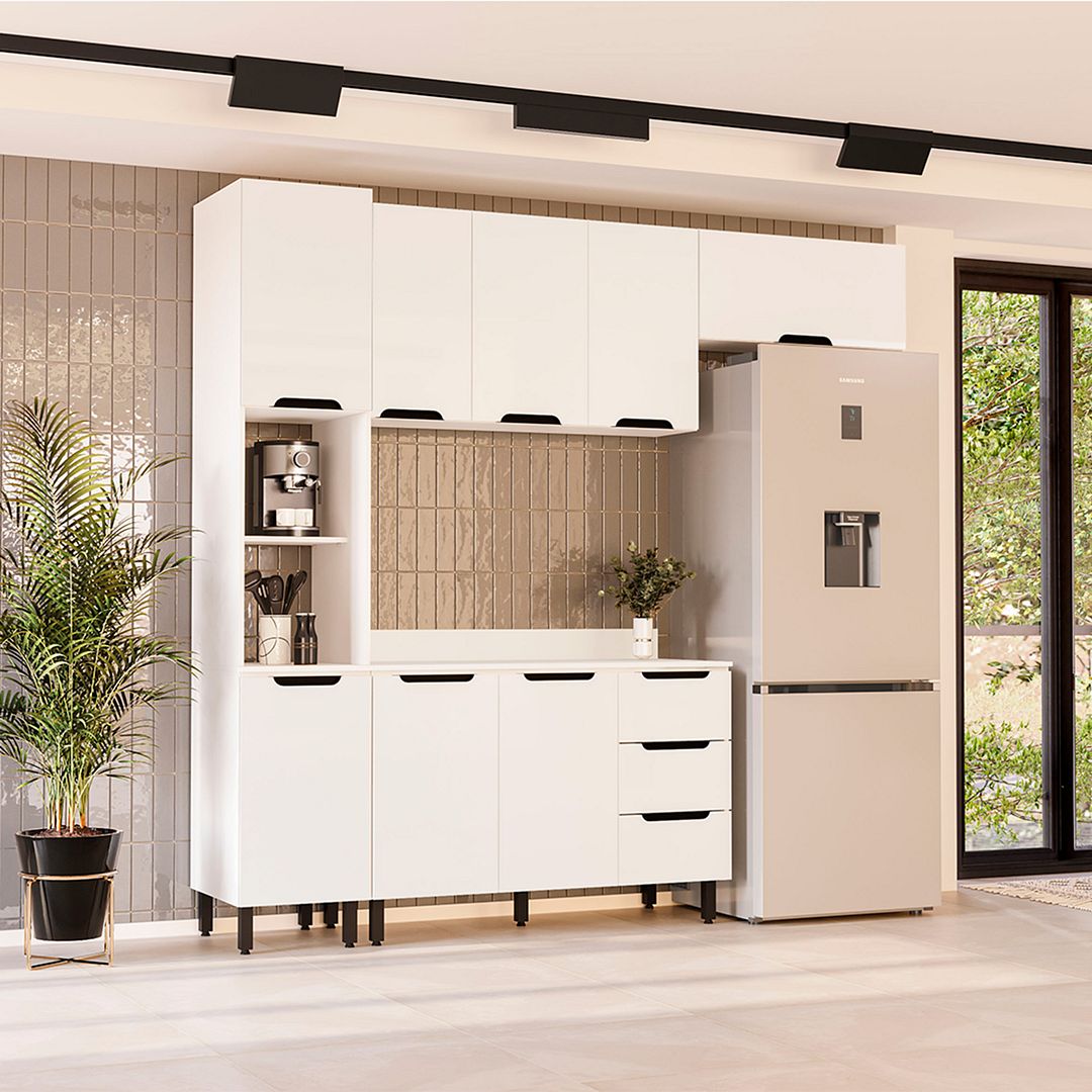 Cozinha Completa 4 Peças 225x240cm Com Organização E Pintura Uv Em Mdp/mdf Politorno