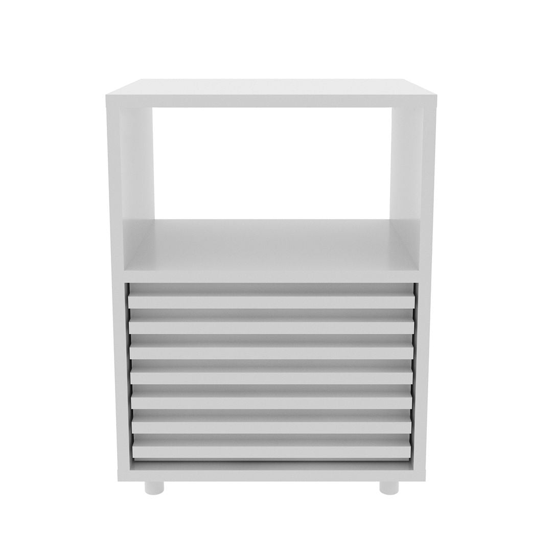 Mesa de Cabeceira para Quarto com 1 Gaveta e Detalhe Ripado MDP BrancoTecnomobili