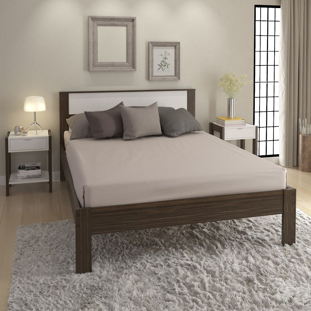 Cama de Casal Tradicional 138x188cm MDP Nogal/Branco Eucalipto Até 260kg Tecnomobili