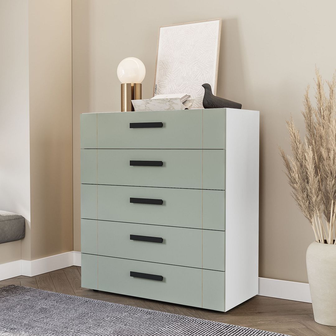 Cômoda 5 Gavetas 90cm Com Design Elegante E Acabamento Em Pintura Uv Em Mdp/mdf Politorno