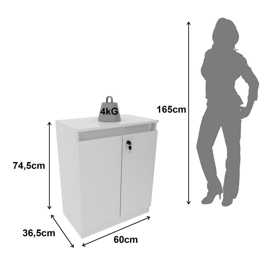 Balcão para Escritório 60cm com 1 Prateleira 2 Portas MDP Branco Tecnomobili