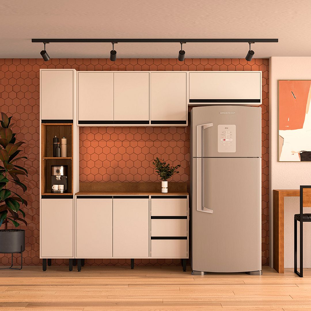 Cozinha Completa 4 Peças 214x237cm Com Corrediça Telescópica Em Mdp Politorno