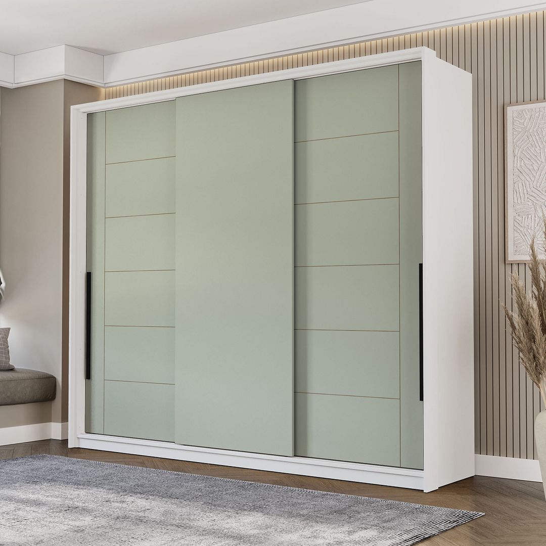 Guarda-Roupa 3 Portas De Correr 4 Gavetas 220cm Com Corrediça Telescópica Em Mdp/mdf Politorno