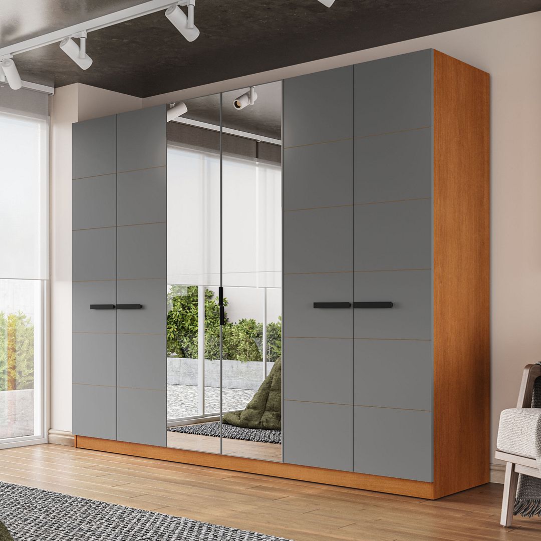Guarda-Roupa 6 Portas 4 Gavetas 242cm Com Design Sofisticado E Acabamento Em Pintura Uv Em Mdp/mdf Politorno