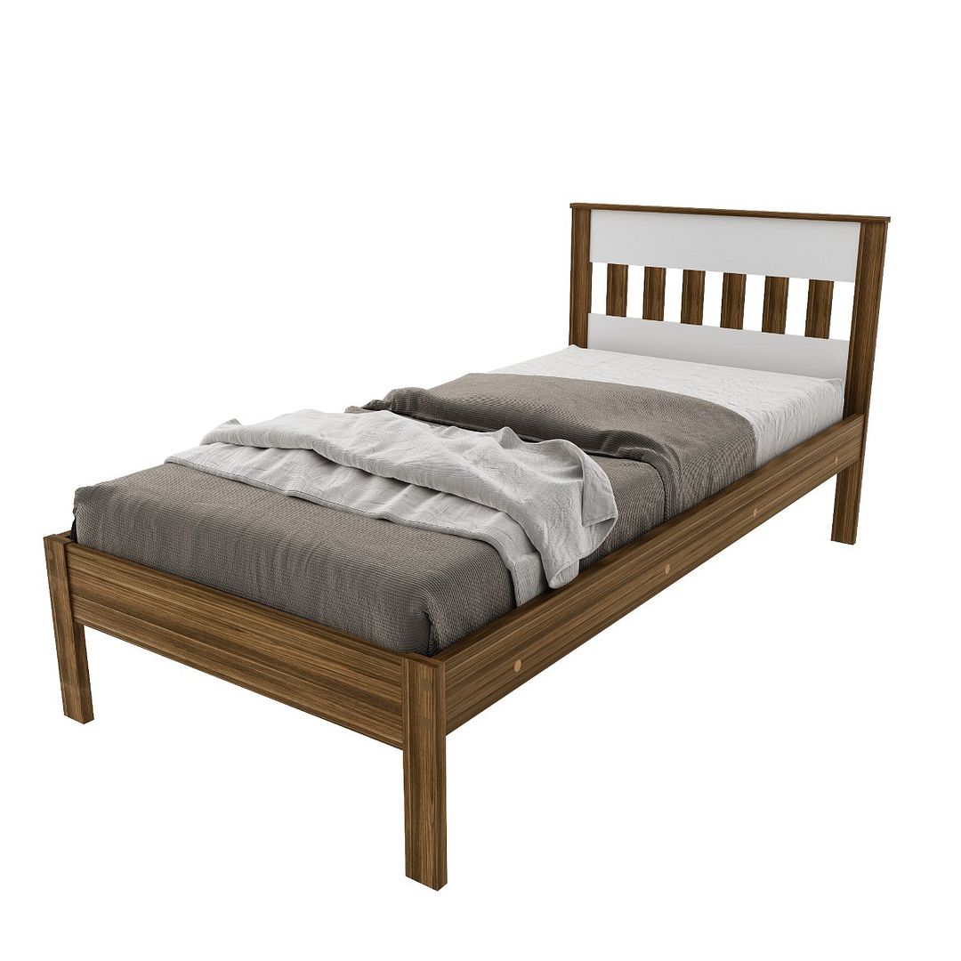 Cama de Solteiro Tradicional Colchão 88cm MDP Nogal/Branco Acabamento UV Até 130kg Tecnomobili