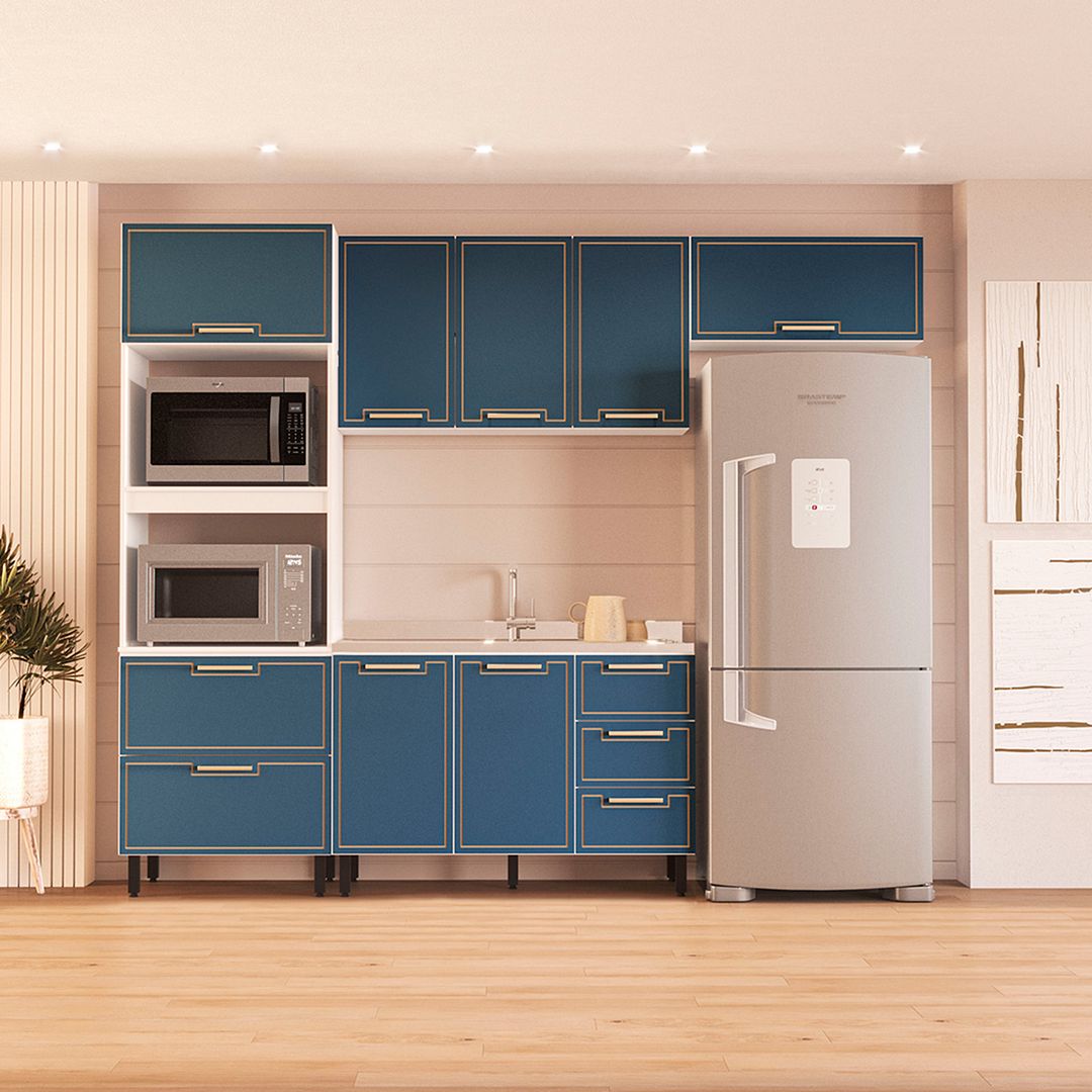 Cozinha Completa 3 Peças 225x270cm Com Corrediça Telescópica Em Mdp/mdf Politorno