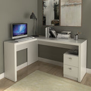 Mesa para Escritório 138,5cm Formato em L com 2 Gavetas MDP Branco Tecnomobili