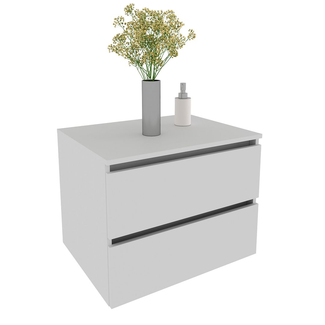 Balcão Gabinete para Banheiro Suspenso 60cm com 2 Gavetas MDP Branco Tecnomobili