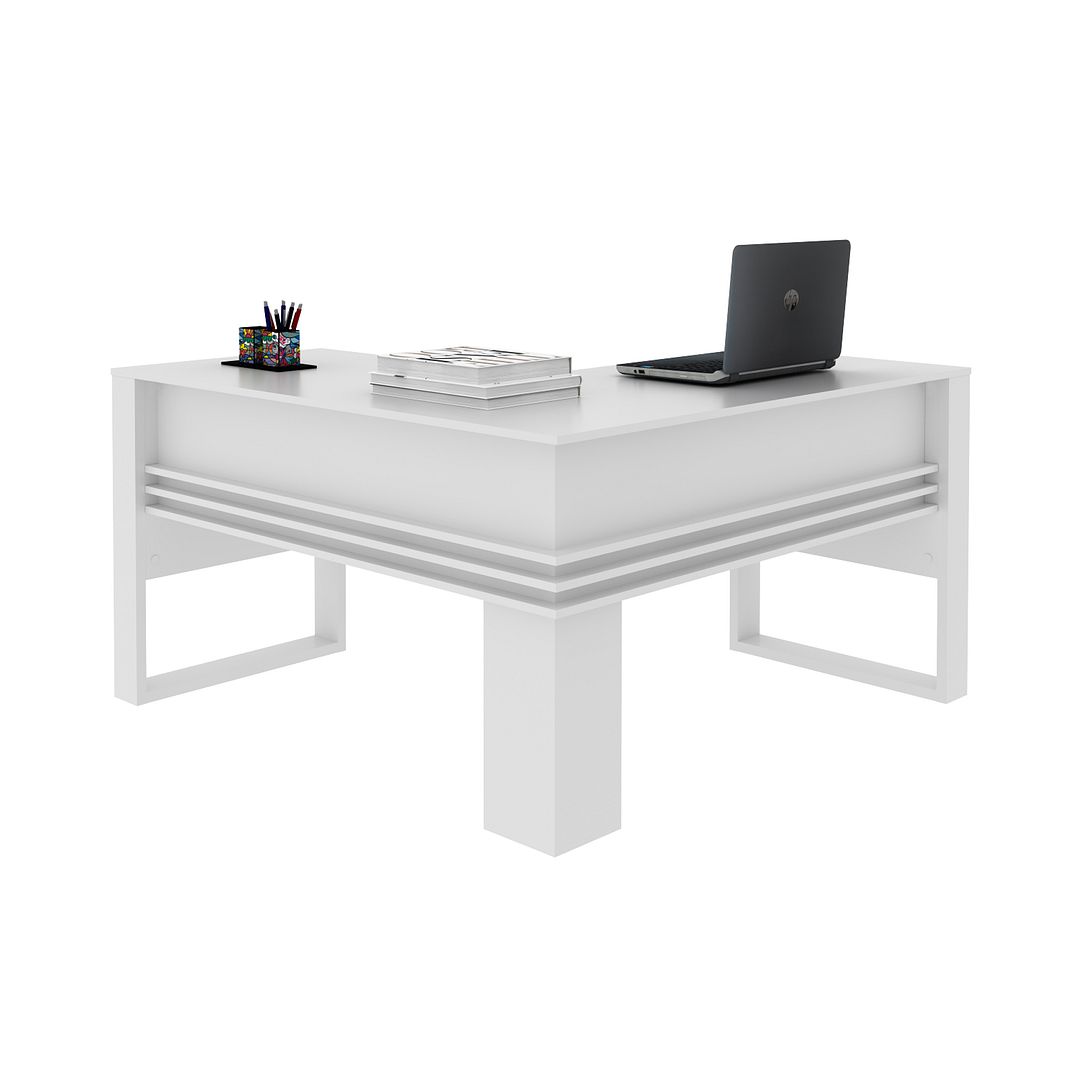 Conjunto de Escritório com Mesa 136cm em L e Gaveteiro com Chave e Rodinhas MDP Branco Tecnomobili