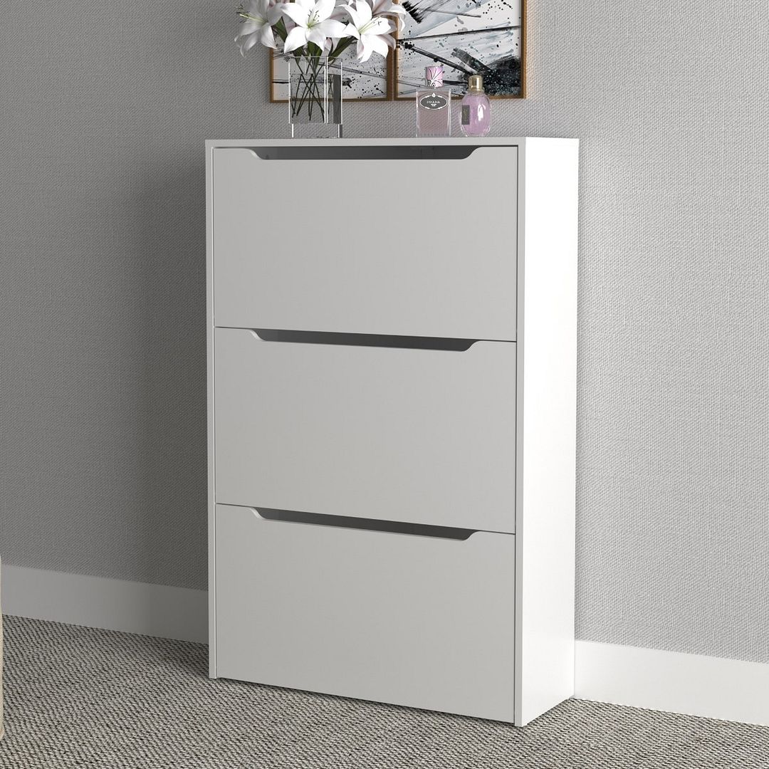 Sapateira Vertical Multiuso Organizadora com 3 Portas MDP Branco até 21 Pares Tecnomobili