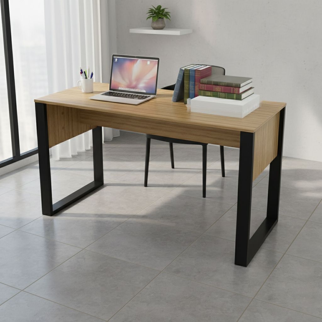 Escrivaninha Mesa para Escritório 136cm MDP Amêndoa/Preto Tecnomobili