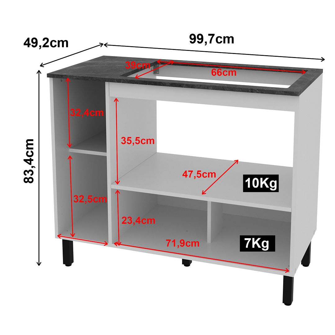 Balcão Cozinha Cooktop 5 Bocas com 2 Portas e Nicho para Forno ou Micro MDP Tecnomobili