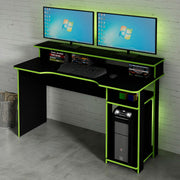Mesa Gamer 136cm com Porta CPU Nicho Aberto MDP Preto/Verde Prateleira Auxiliar Tecnomobili