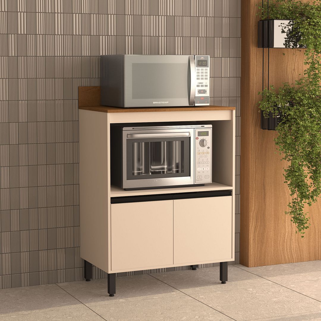 Balcão De Cozinha 2 Portas Com Nicho 80cm Com Acabamento Em Pintura Uv Em Mdp Politorno