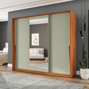 Guarda-Roupa 3 Portas De Correr 4 Gavetas Com Espelho 220cm Em Mdp/mdf Politorno